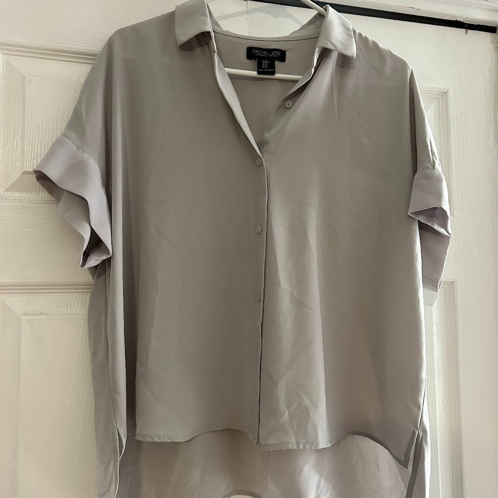 Rachel Zoe Sheer Gray Short-sleeve Blouse, Size Medium